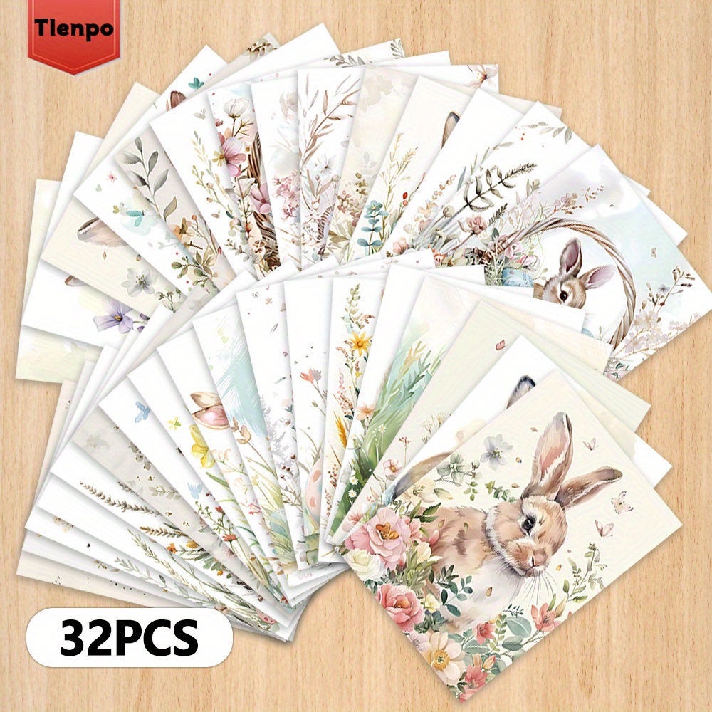 

32pcs Tlenpo Vintage Easter Postcards With Bunny & Floral Designs - Elegant Greeting Cards For Holidays, Souvenirs & Bedroom Decor, Gift Card