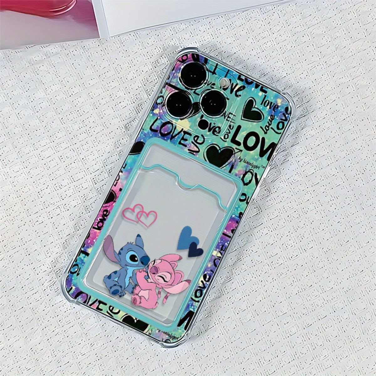 1pc Disney Series with Card Slot Protection Mobile Phone Case The Theme Is Stitch Disney Character Cute Adorable Blue Alien Suitable for Iphone 16 15 14 13 12 11 Pro Promax Plustpu Materialcute Cartoon Design Perfect