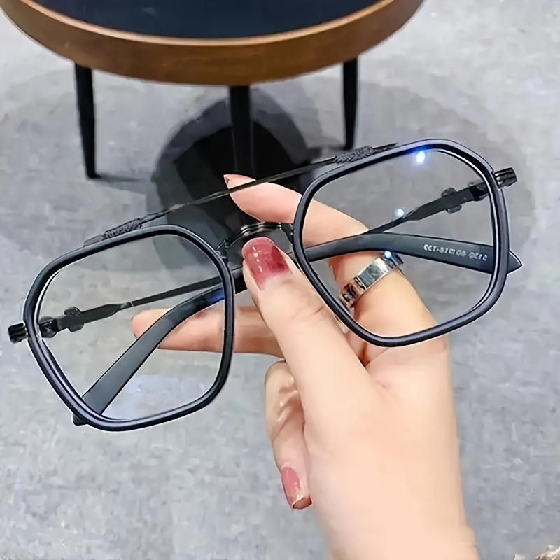 

1pc Retro Double Unisex Glasses, Full Rim Round Plastic Frame With Resin Lenses - Flat Mirror Eyewear