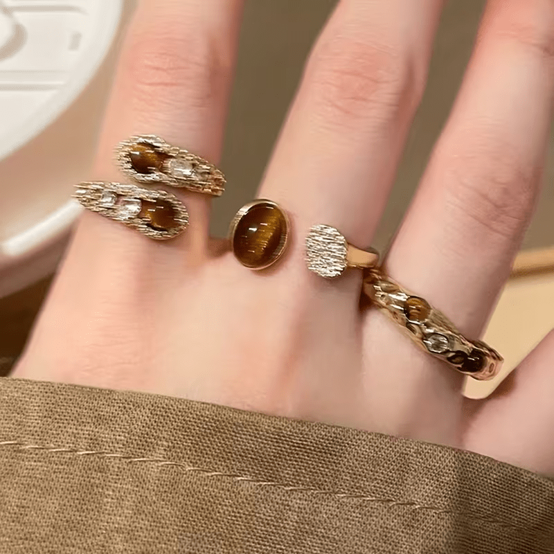 TEMU Juego de 3 anillos de lujo , elegantes, informales y estilo "old-money" con incrustaciones de , que ofrecen un y de moda. Adecuados para mujeres