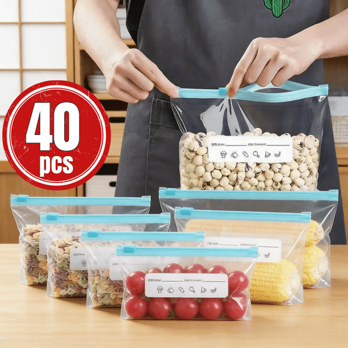 40pcs reusable drawstring refrigerator storage fresh keeping bags affordable multi size set reusable refrigerator storage bag set kitchen essential sealing bags for food portioning storage food grade storage bags organizing