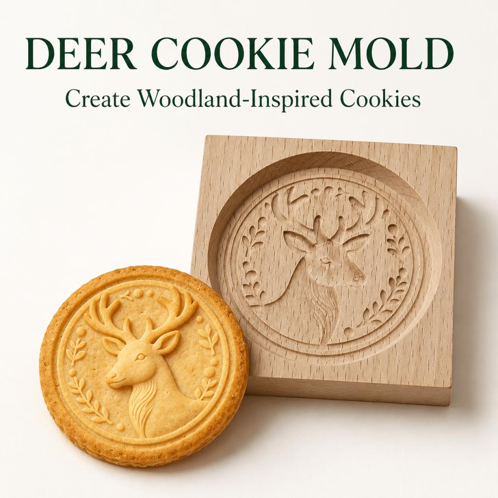 TEMU Forest Fawn Solid Wood Cookie Cutter, Stag / Elk / Reindeer / Fawn, Pastry Embossing Mold, , Cookie Mooncake Baking Stamp, Three-dimensional
