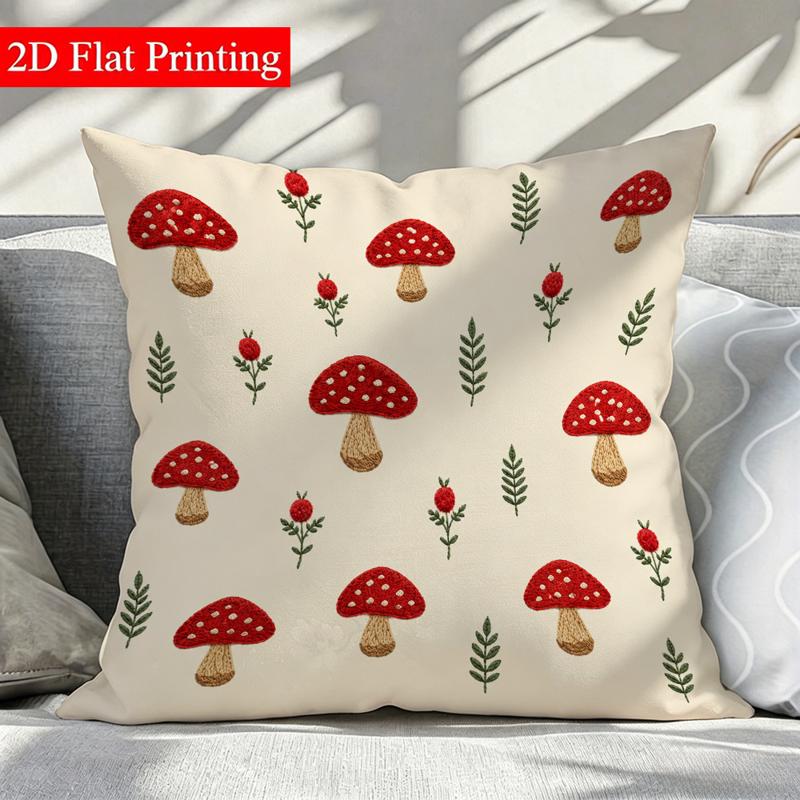 TEMU 2d Flat Printing Vintage Mushroom Flower Pillowcase, 18x18inch Double-sided Printed, 1pc, Cute Nature-inspired, Ideal For Holiday Gift, Suitable