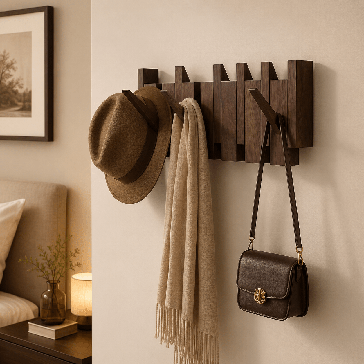 Image of 1pc/2pcs Modern Wall-mounted Coat Rack With Door/hook System - Space- Hanger Suitable For Coats, Scarves, Wallets, Entryway, Wood Shelf-mounted For Hallway,, Small Apartments (no Storage)