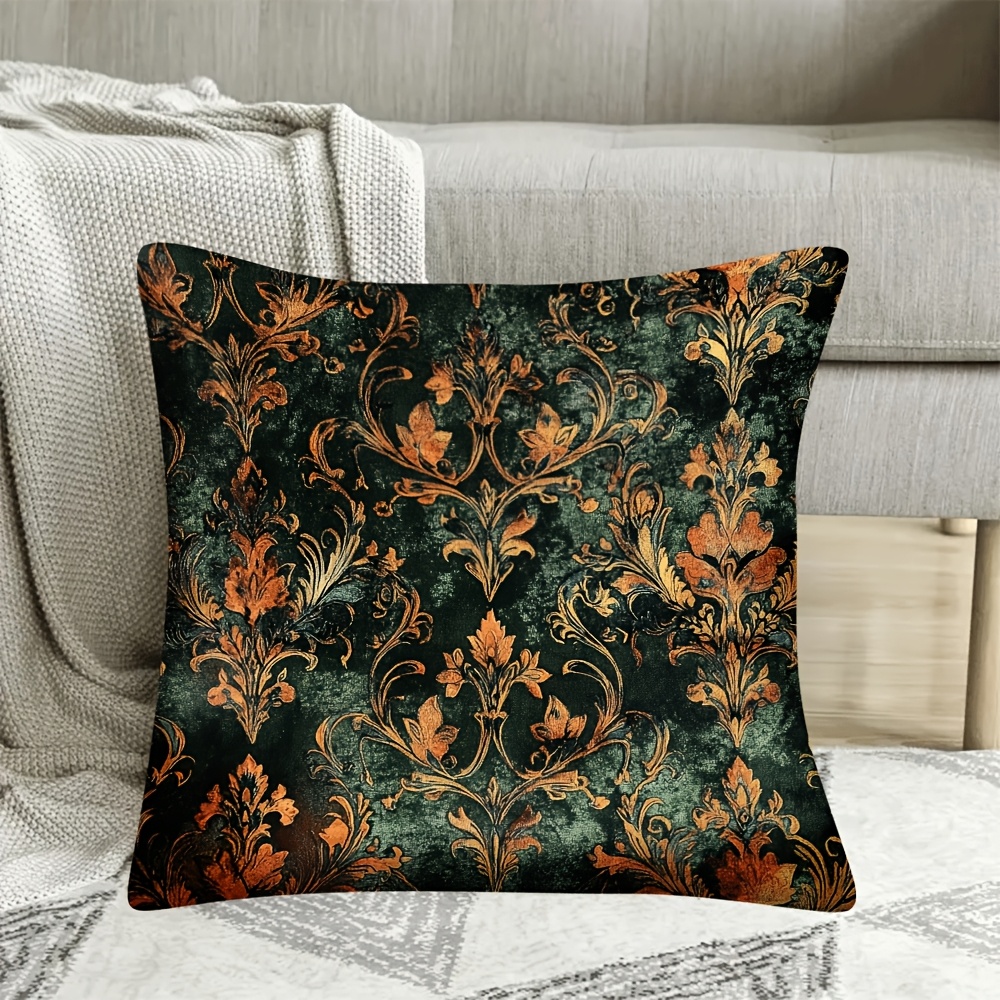 TEMU 1pc Pillowcase, Vintage Style Dark Green Pillowcase, Soft And Smooth Polyester Short Plush Fabric, Single-sided Printed Pattern, 45cm*45cm,
