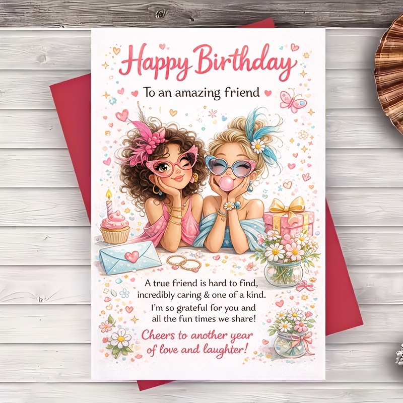 TEMU 1 Envelope, 1 Greeting Card: A Birthday Card For A , Featuring An Adorable Friendship Theme. Perfect For To Her, Sisters, Wives, Or Colleagues,