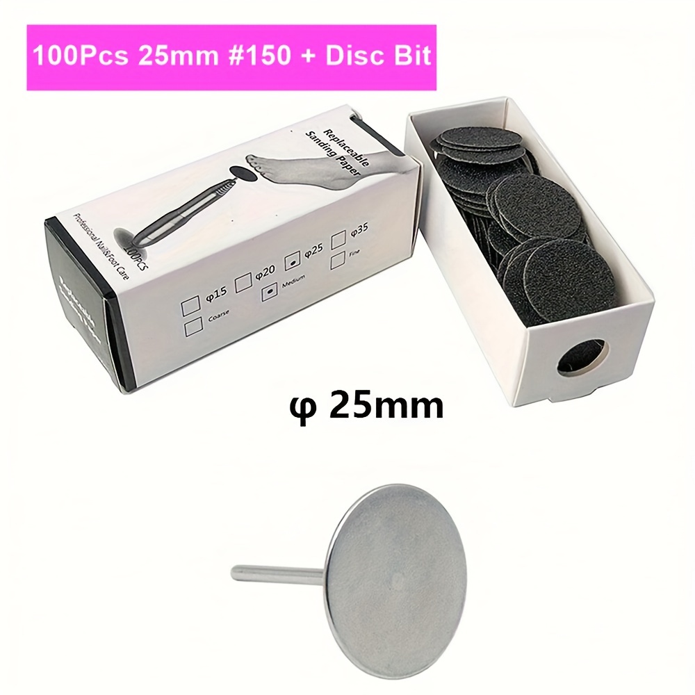 TEMU 100pcs Pack Of 25mm Sandpaper With Metal Shaft, Designed For Foot Files, Intended To Replace Sandpaper Sheets, Easily Removes Dead Skin, Grit