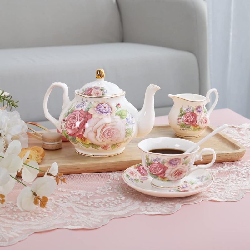       set - vintage floral bone china with   &  , elegant teapot & cups with saucers and sugar bowls for women, elegant gift box, durable & easy- , ideal for home, office, or special occasions, home dining, office  ,   women s breakfast or  ,  ,    , delicate porcelain, tea accessories,   pot, home  ,   Product details 2