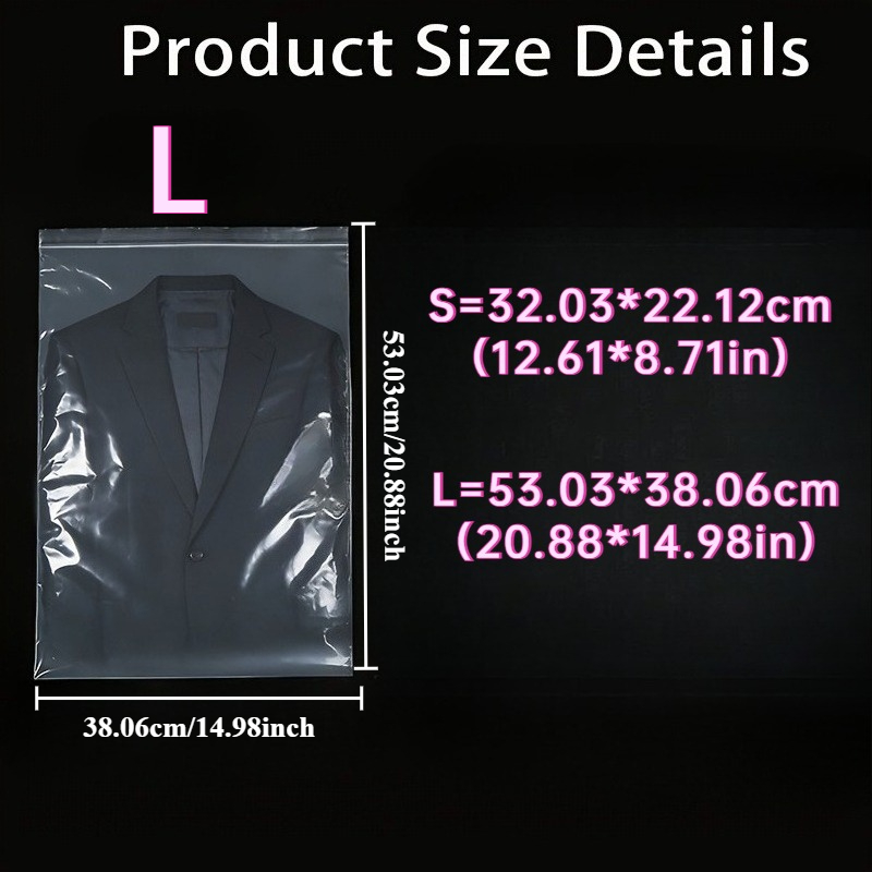 TEMU 20pcs Large-sized Thick Transparent Plastic Bags, With Strong Sealing , Resistant, Large Capacity, And Dustproof, Suitable For Organizing