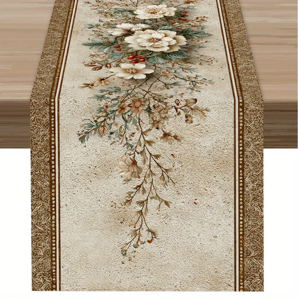 TEMU 1pc, European Floral Centerpiece Table Runner, Elegant Court-style Tablecloth With Classic Brocade Print, Long Clear Floral Pattern Polyester