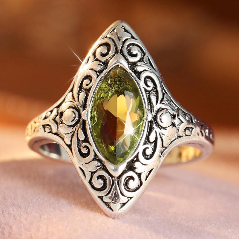 Vintage Inlaid Synthetic Green Cubic Zirconia Ring