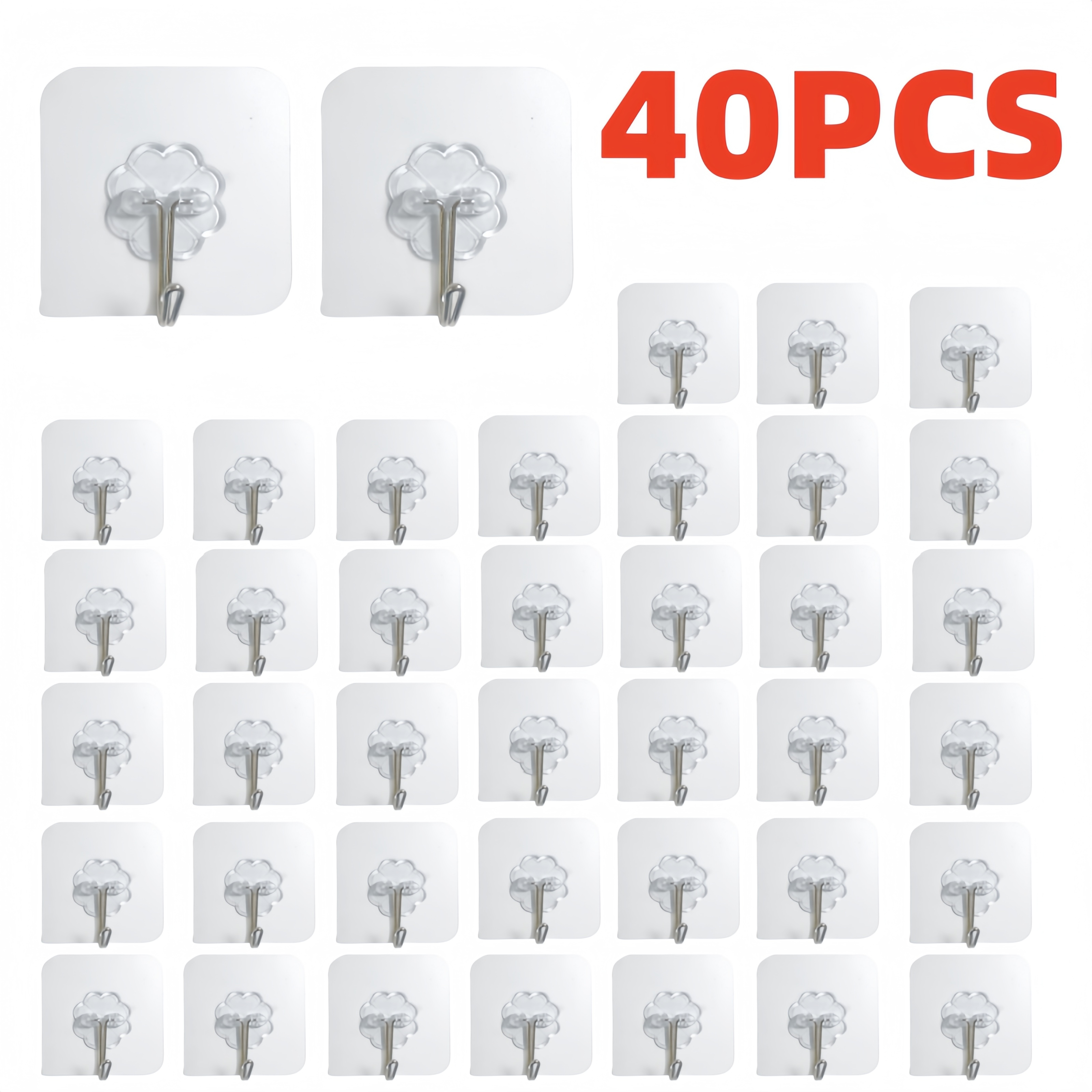 

40pcs Transparent Seamless Adhesive Hooks - , Nail-free Picture Frame & Tile Wall Hanging, Multi-surface , Utility Hooks