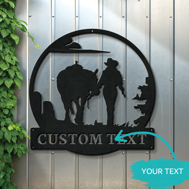 

Custom Cowgirl & Horse Silhouette Metal Sign - Personalized Western Wall Art For Home, Ranch, Farmhouse Decor - Steel, Handcrafted Gift For Her, Cowboy Decor