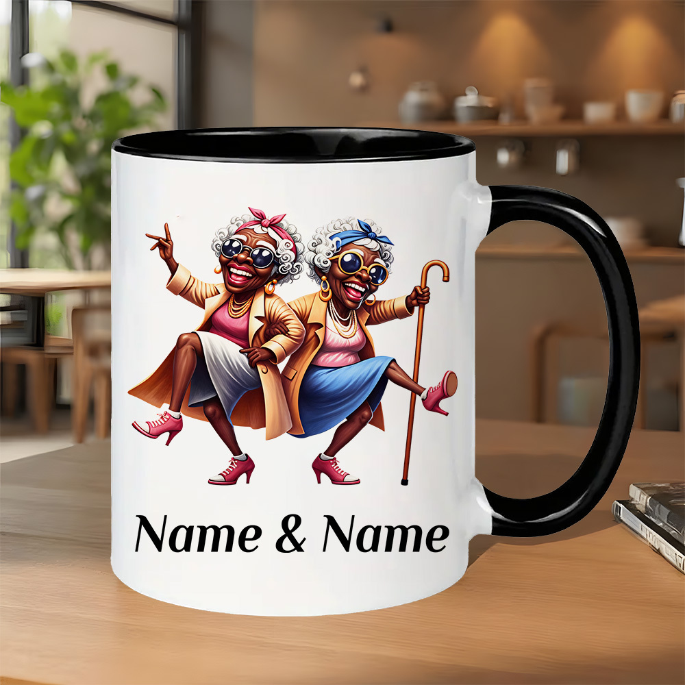 TEMU [elderly Female ] 1pc Cool Black Grandma Cartoon 11oz Ceramic Mug | Funny Ladies Design, Dishwasher Safe, Perfect For Hot And Cold Drinks, Great