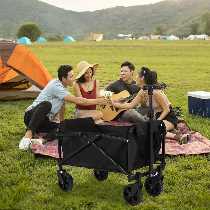 TEMU 1pc Heavy-duty Multifunctional Folding Wagon, Large Capacity Utility Cart With Wheels, Foldable Design For Beach, Lawn, Sports, Camping & Pet