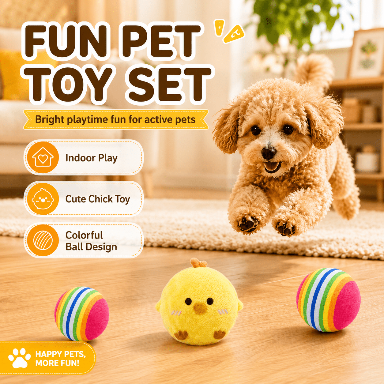 2pcs Set Yellow Chick Interactive Bouncing Squeaky Toy Ball