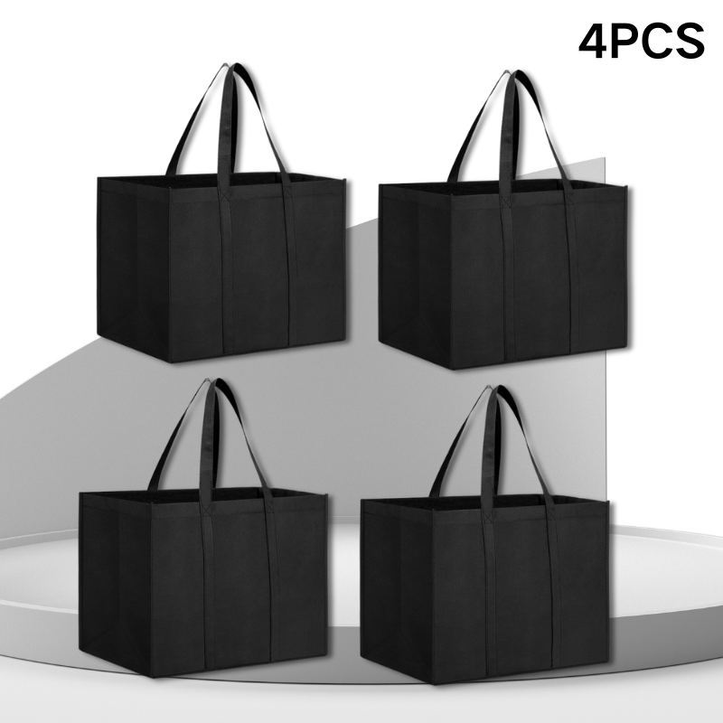 4pcs Large 35l Black Non-woven Fabric Tote Bags With Durable Handles - Versatile Storage Solution For Shopping, Travel & Car Organization, Reusable Shopping Bags