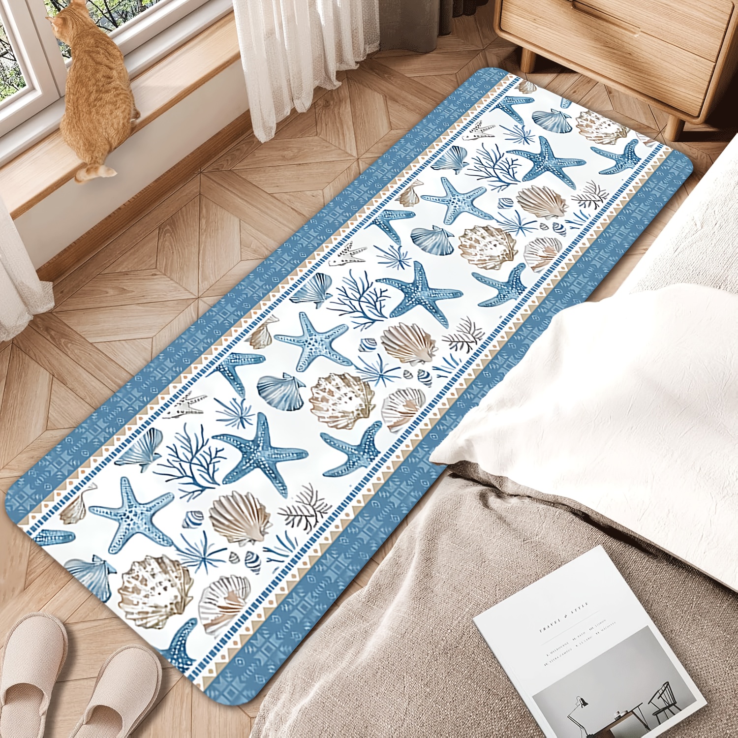 TEMU Modern Long Runner Rug, 2d Flat Printing Effect Starfish Soft Mat, Suitable For Outdoor, Entrance, Living Room, Bedroom, Laundry Room, Bathroom,