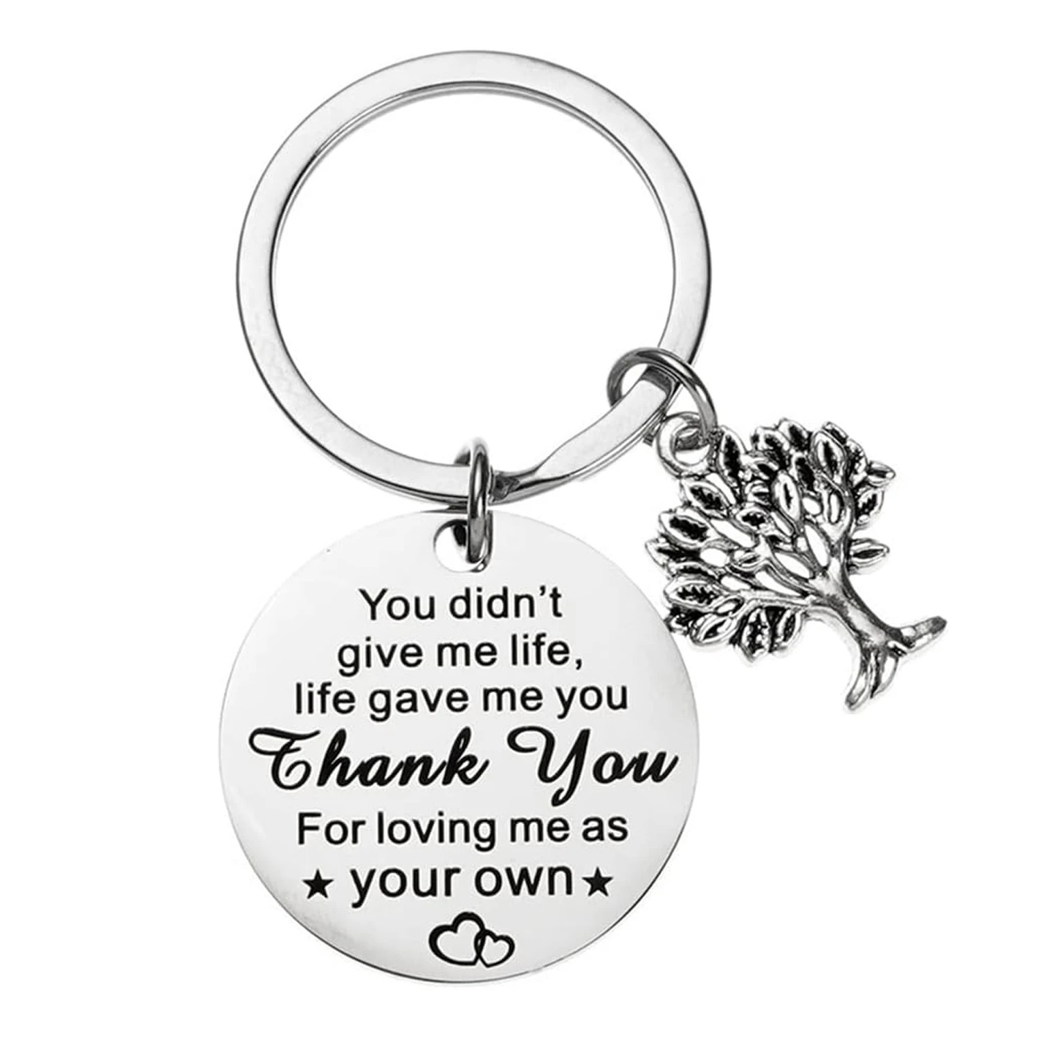 TEMU 1pc Stainless Steel Round Keychain With Tree Of , Engraved "you Didn't , Life Gave Me You Thank You For As Your Own", Stepmom Adoption Gift,