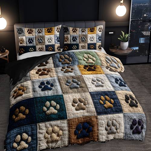 item picture 2 3pcs dog paw print duvet cover set 1 duvet cover 1 2 pillowcases no inserts vintage color block plaid home dorm soft comfortable minimalist style bedroom decor high definition print