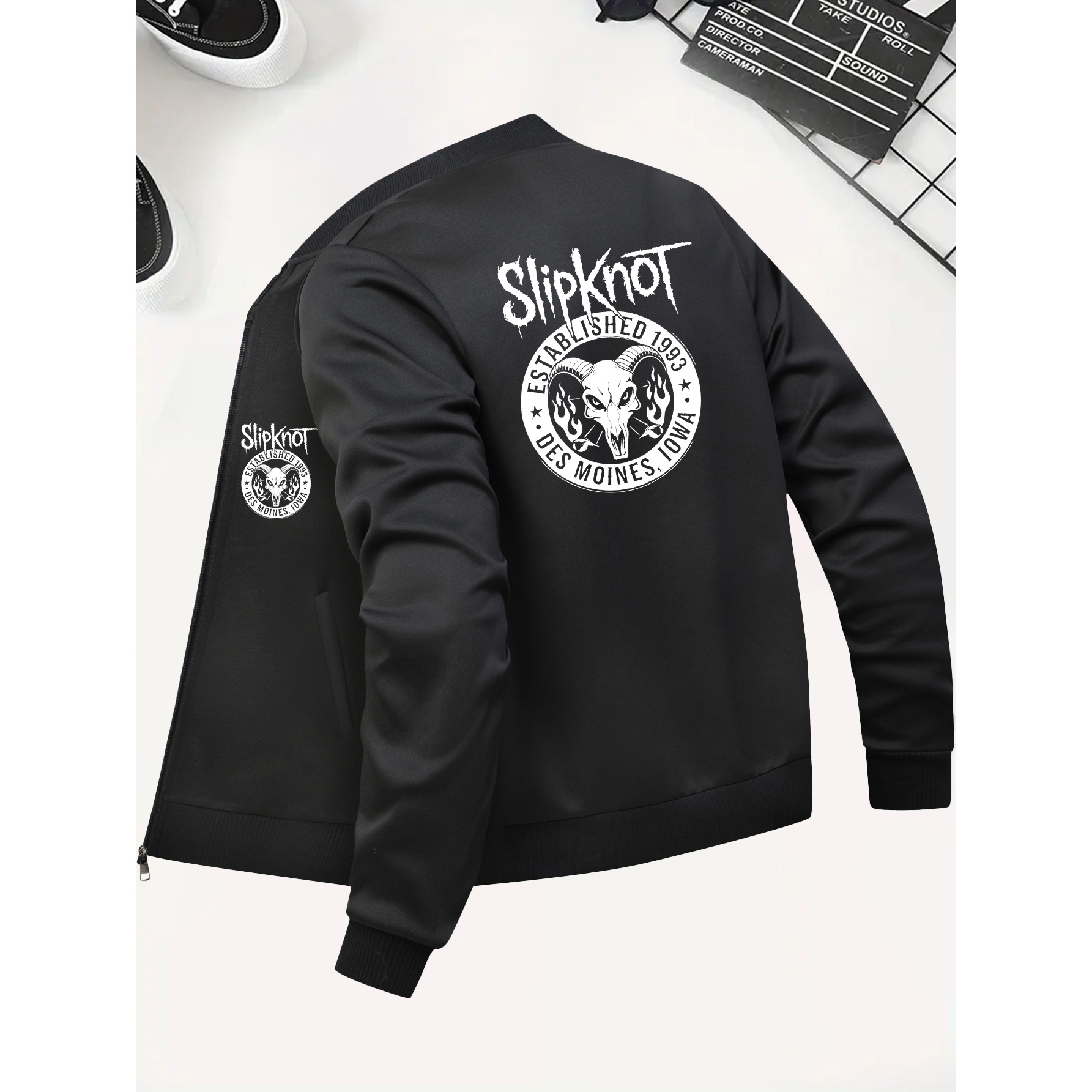 

Veste Décontractée pour Hommes [] avec Imprimé Slipknot - Col de Baseball Noir, Fermeture Éclair avec Poches, Mélange de Polyester Extensible, Port Toutes , Lavable en Machine