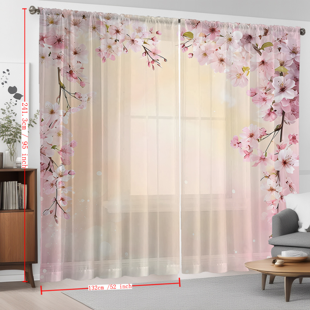 TEMU 2pcs Light Yellow Background Printed Home Decoration Gauze Curtain Summer Flowing Window Gauze Curtain Suitable For Kitchen Room Dining Balcony