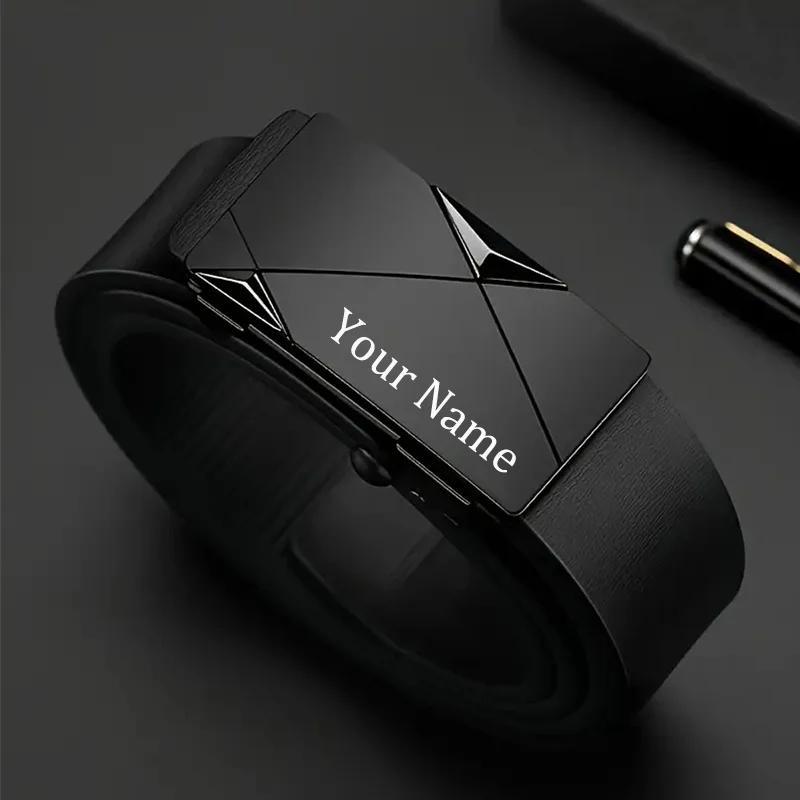 TEMU Men's Custom Engraved Faux Leather Belt With Automatic Alloy - Personalized Gift For Father's Day, Husband, Birthday, Or Anniversary, Stylish