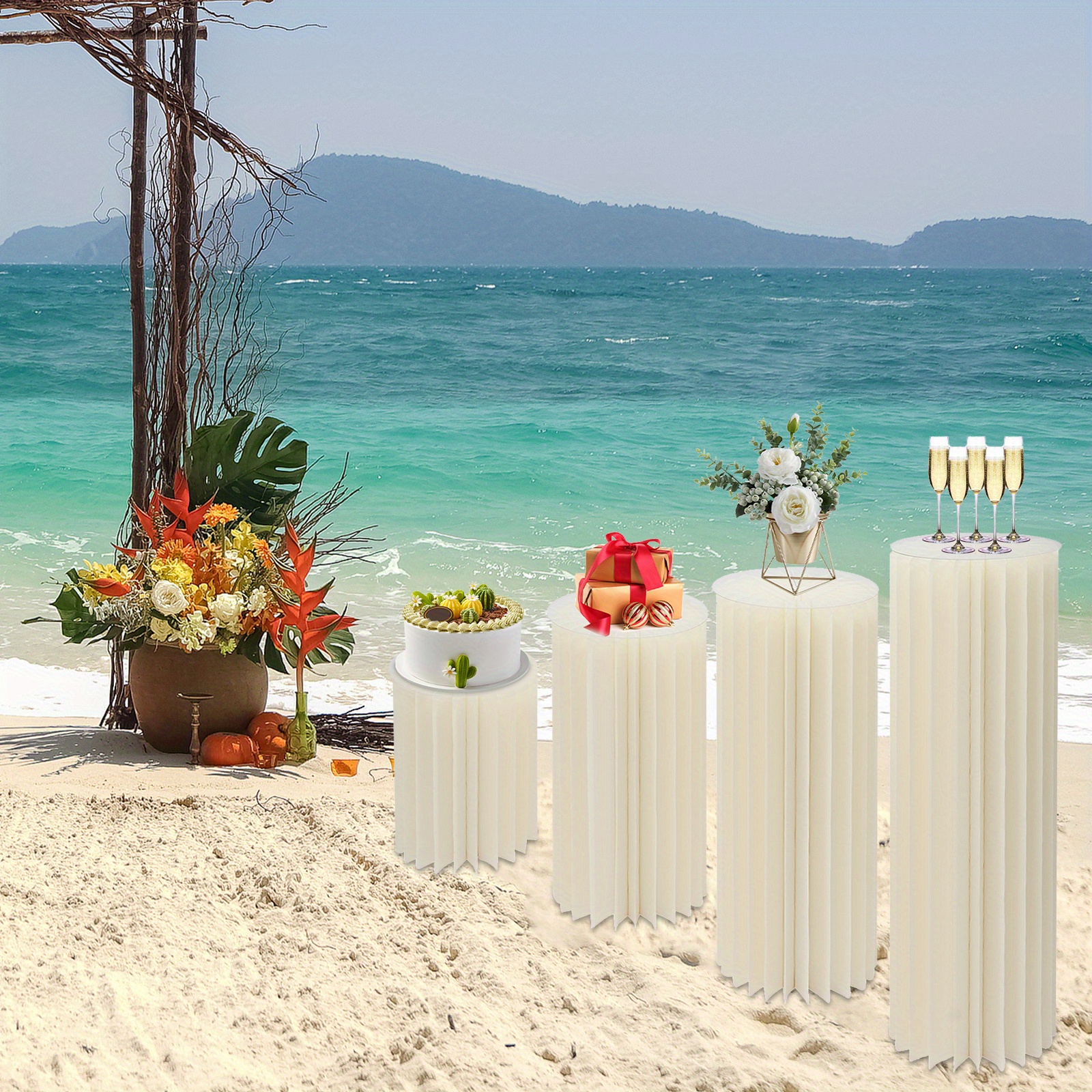 TEMU Ensemble de 4 présentoirs pliables en carton pour centres de table, disponibles en tailles 30*40/60/80/100Cm. Ces supports à fleurs cylindriques