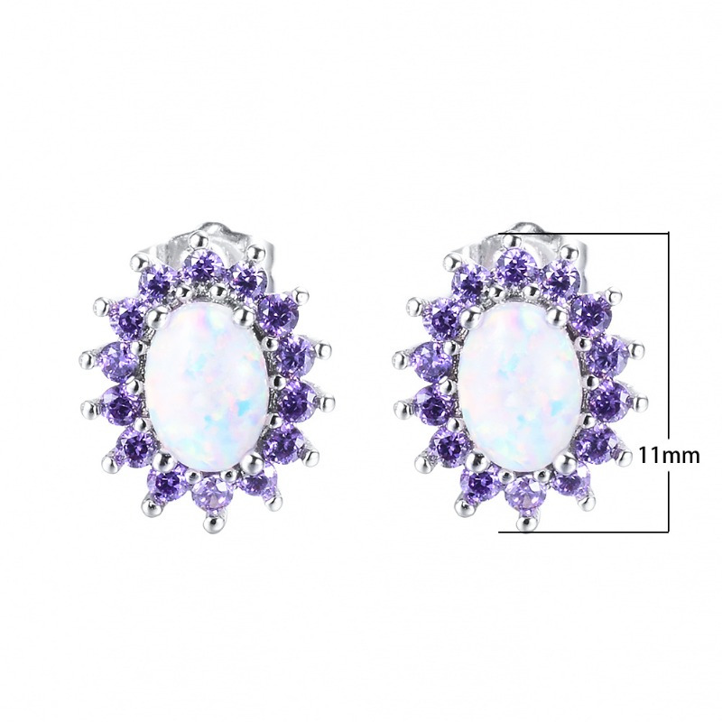 Women's Classic Oval White Sunflower Design Stud Earrings