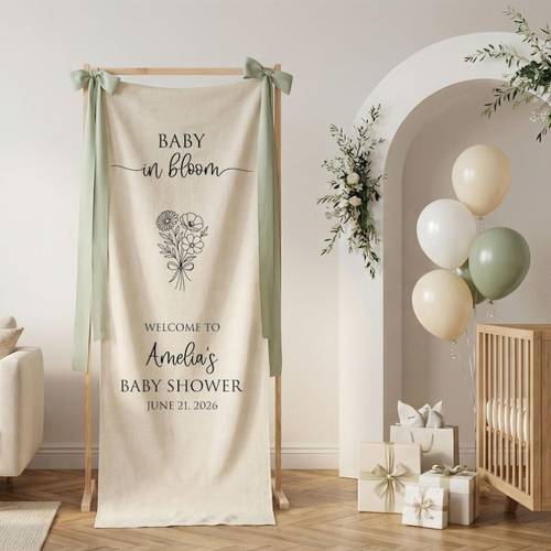 1 pancarta de tela personalizada baby in bloom, letrero de bienvenida personalizado para baby shower, decoración para en