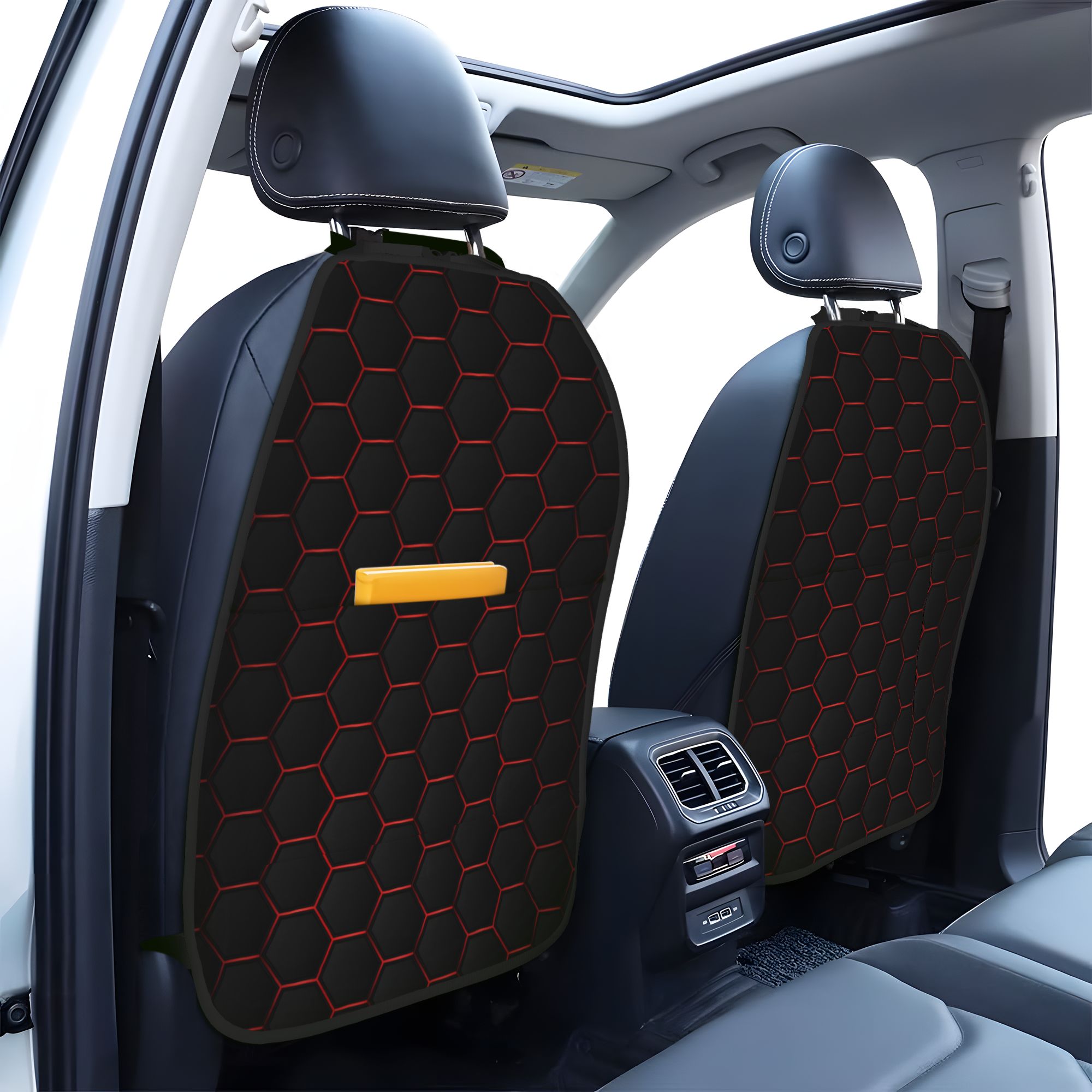 TEMU Set pezzi Organizzatore per schienale sedile auto con motivi geometrici, piatto 2D - Borsa portaoggetti regolabile, multifunzionale e a di