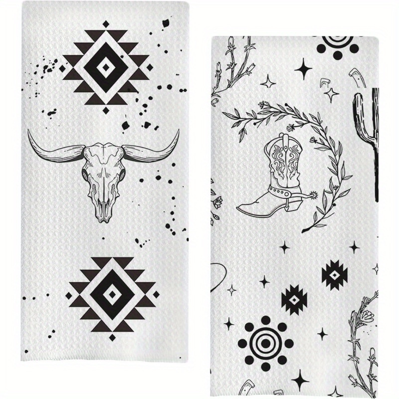 

Contemporary Western-themed Polyester Face Towels - 2-pack, 18x26 Inch, Super Soft, Machine Washable, Woven Oblong Towels For Fitness, Kitchen, And Home Decor