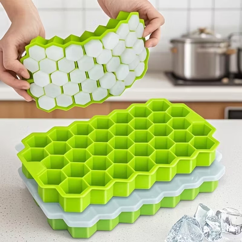 hole thickened honeycomb cube of ice tray with lid 37 hole honeycomb cube of ice tray with lid very suitable for holiday drinks   desserts holiday drink additions holiday drink essentials cube of ice molds refrigerator ice storage