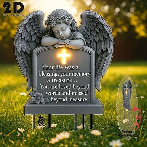 2d flat 1pc reflective angel cross memorial garden stake 8 5 x 13 inches outdoor inspirational message durable plastic cemetery and yard decor no battery needed unique gift for anniversary decor
