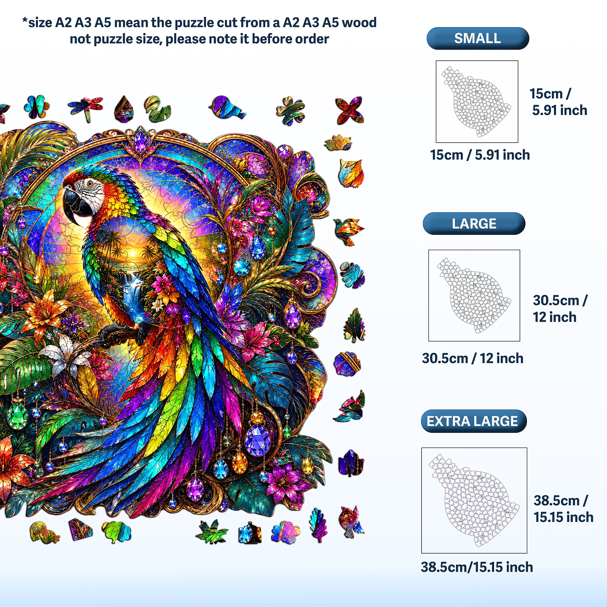 Rainbow Parrot Fantasy Flat Wooden Puzzle for Children