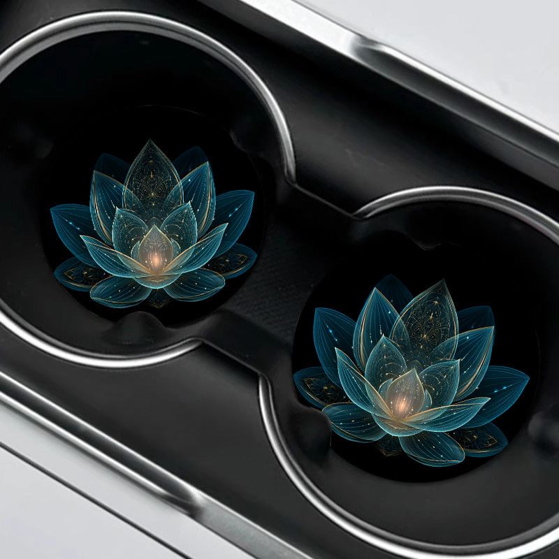 TEMU 2pcs Holographic For Lotus Print Acrylic Car Coasters, Waterproof And Non-slip Drink Coasters, Car Interior Accessories, But Suitable For Desk