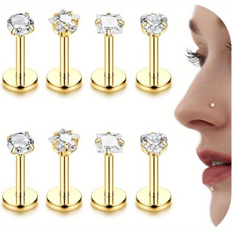 8pcs 16g g23 titanium labret studs lip rings helix tragus earring set heart round cz nose rings stud hypoallergenic cartilage earring   piercing jewelry 6mm 8mm 10mm