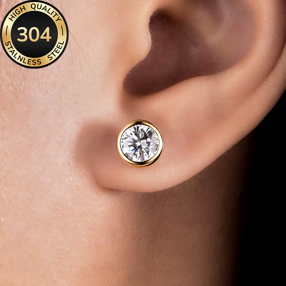 TEMU High-quality 304 Stainless Steel Low-allergy Golden Stud Earrings, Polished, Fade-resistant, Easy And Elegant, Suitable For Daily Wear Or