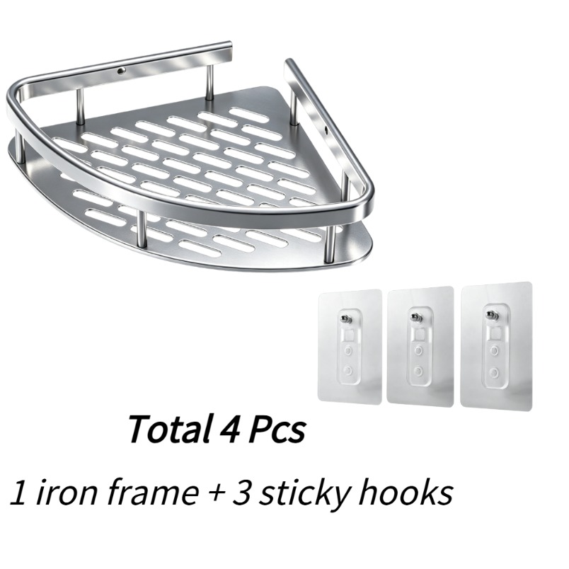 TEMU 4pcs High-quality Corner Shower Caddies (1pc Rack And 3pcs Adhesive Hooks) No-drill Wall-mounted Bathroom Organizer Efficient Drying Rust-proof