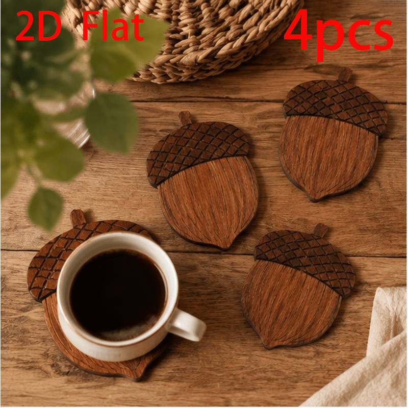 TEMU 4pcs Wood -shaped Coasters Suitable For Thanksgiving Decorations, Table Protectors With , Fall Table Setting For Christmas Gifts, Tableware For