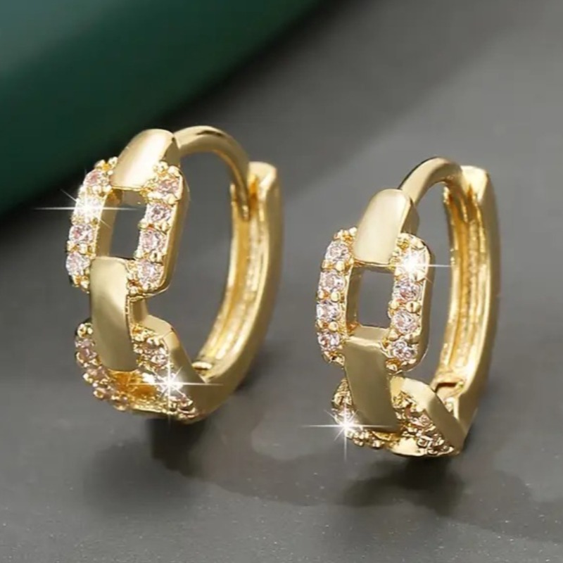 E-shop 1 Paar exquisite, glänzende, kettenförmige Ohrringe aus synthetischem Zirkonia, modische goldene kleine Kreisohrringe für Damen, für , Party,