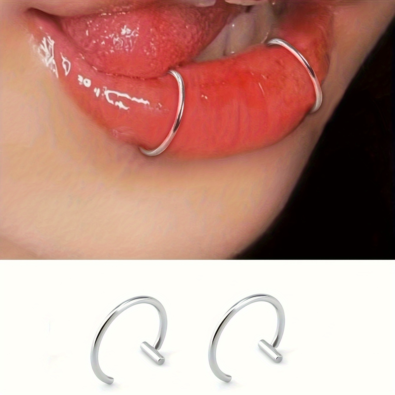 TEMU Sleek And Minimalist Style, A Pair Of Lip Studs. A For Valentine's Day, Suitable For Everyday Wear And Parties, Featuring -pierced Body Jewelry, Stylish And Elegant Hypoallergenic Lip Rings.