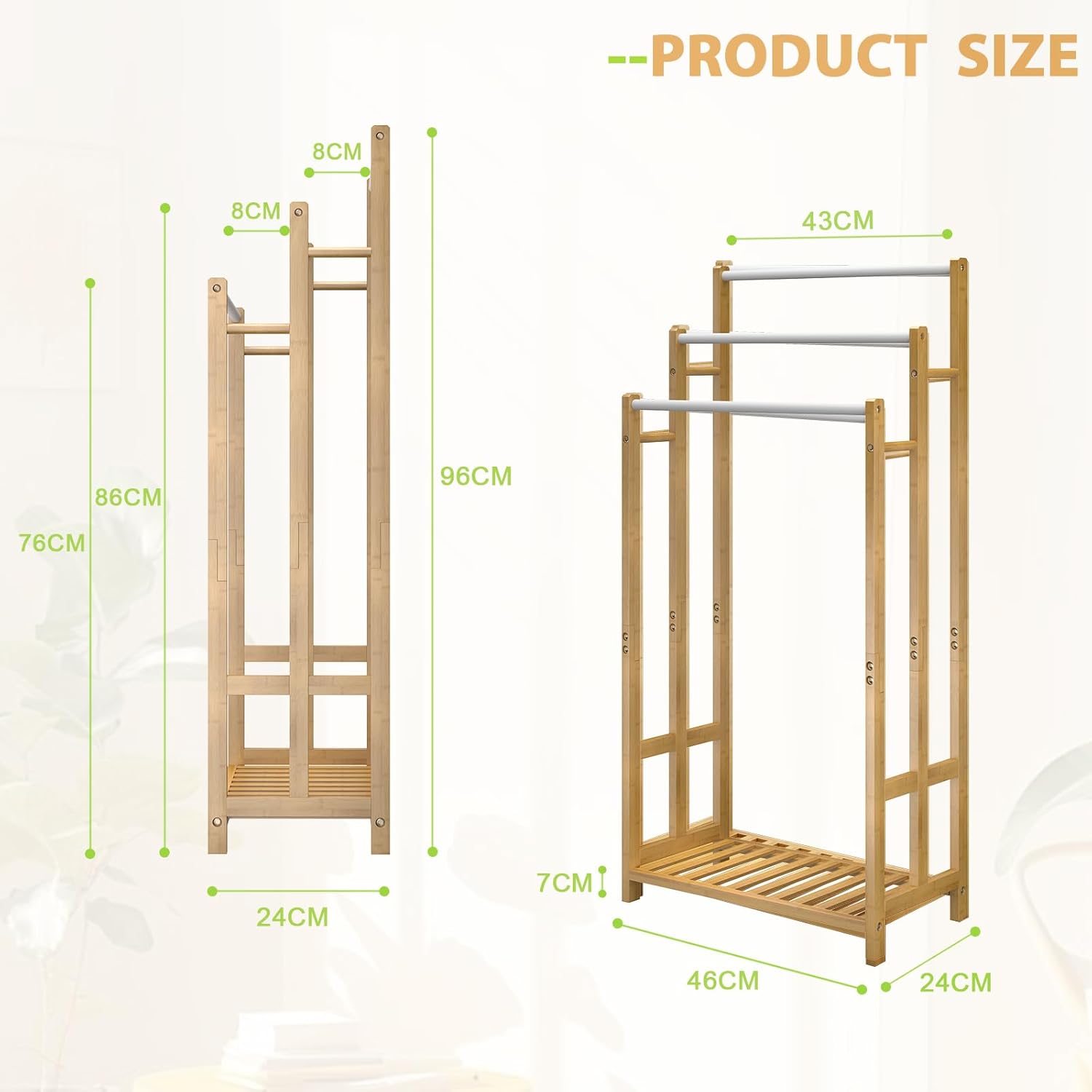 TEMU Independent Towel Stand, Towel And Shawl Organizer With Bamboo Shelving, Stainless Steel Rods, Bamboo Structure, Easy To Move, Suitable For Home