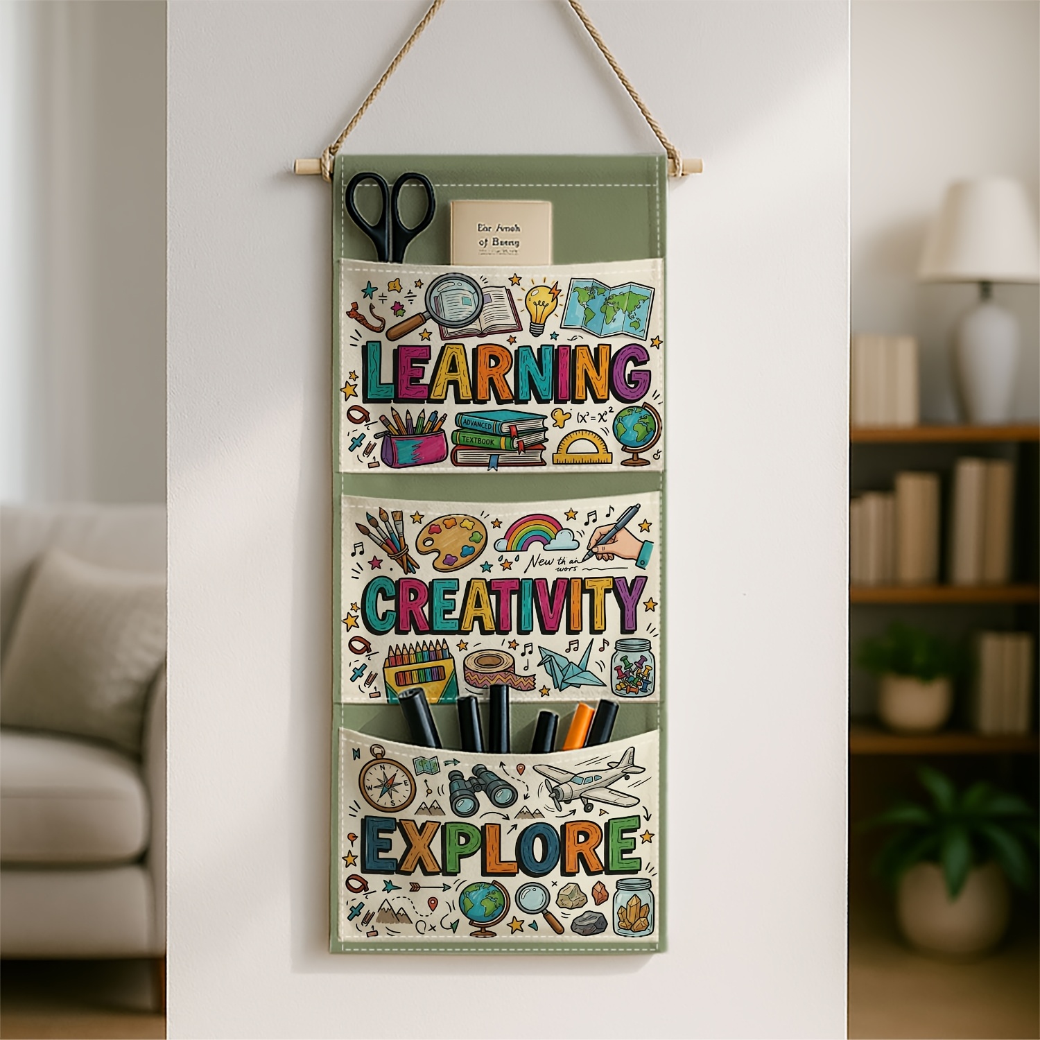 TEMU 2026 New Style Wall-mounted Storage Bag Hanging Organizer - 1pc School-themed Hanging Shelf - Space-saving Over-the-door/wall Cabinet For