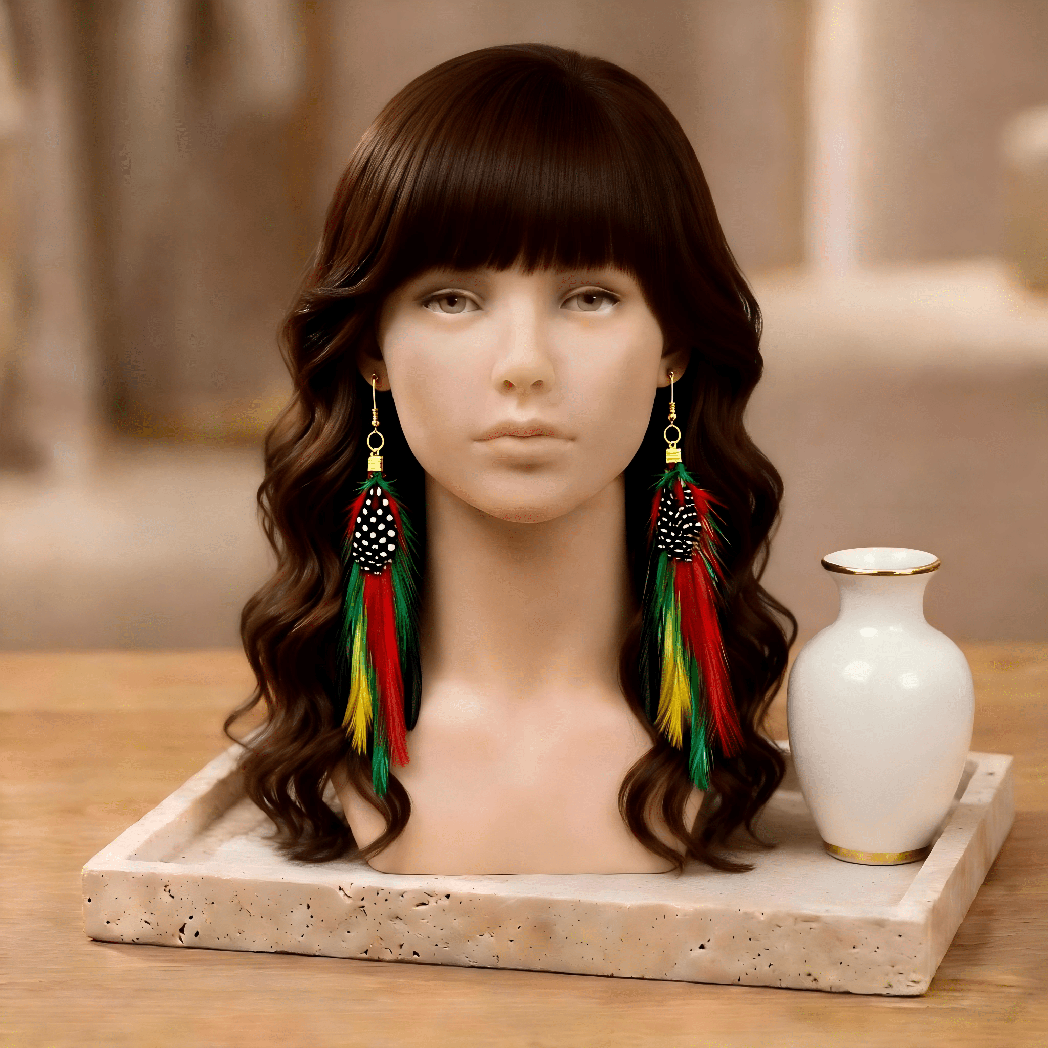 TEMU A Pair Of Vintage Artistic Style Feather Drop Earrings, Featuring High-quality Copper With 18k Gold-plated Ear Hooks. The Classic Contrasting