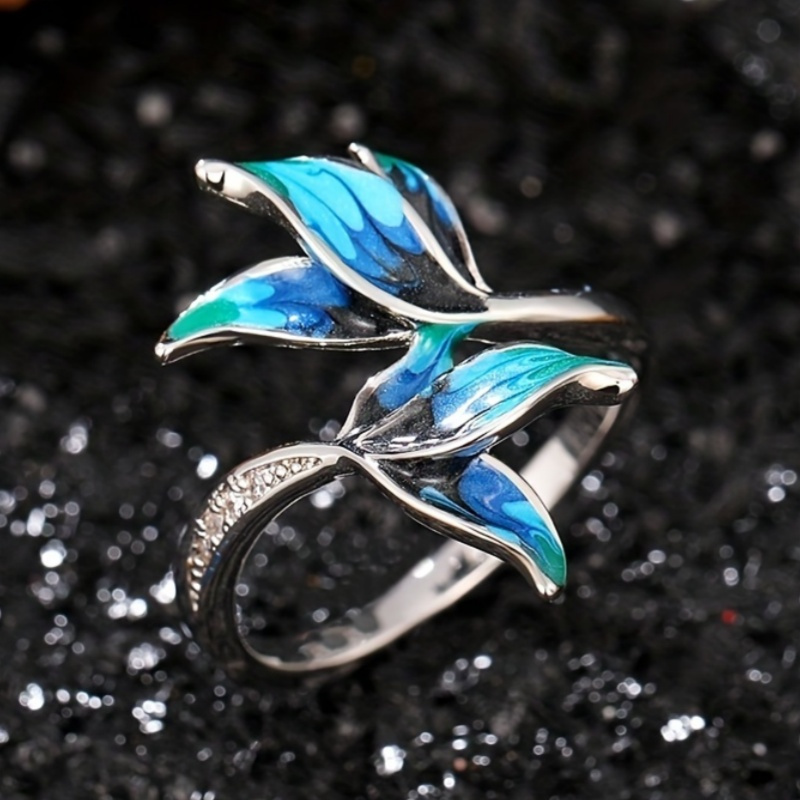 Women's Elegant Enamel Mermaid Tail Ring with Zirconia