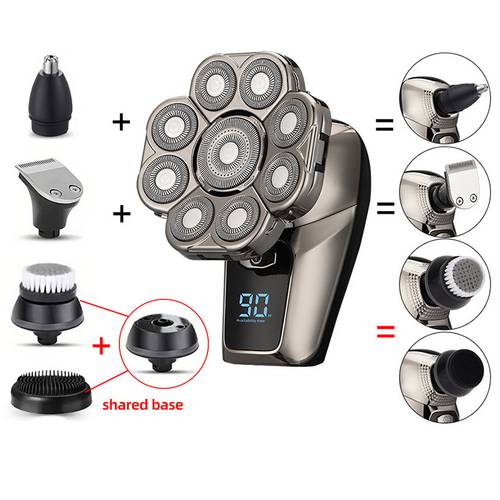 draadloze elektrische tondeuse ontworpen voor mannen, perfect voor het knippen van haar en het scheren van kale , met roterende mesjes, trimmers, een trimmer, een borstel, een massageapparaat, en mesjes