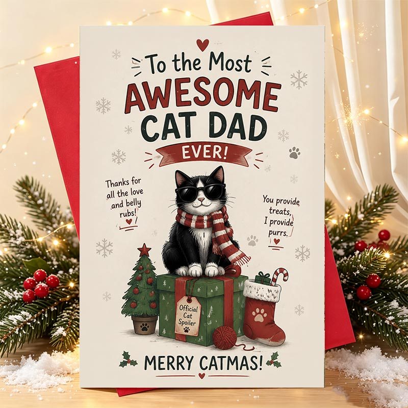 TEMU 1pc Christmas Greeting Card Christmas Gift For Cat - Loving Dads: Awesome Cat Dad Card