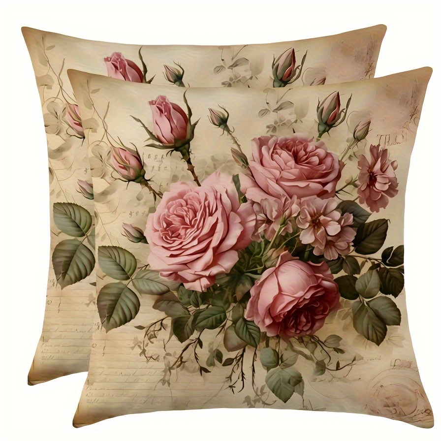 TEMU 2pcs Floral Pillow Covers, Single Sided Print, For Spring Summer, Machine Washable. Decor For Outdoor Furniture And Sofa. Polyester, 45cmx45cm,