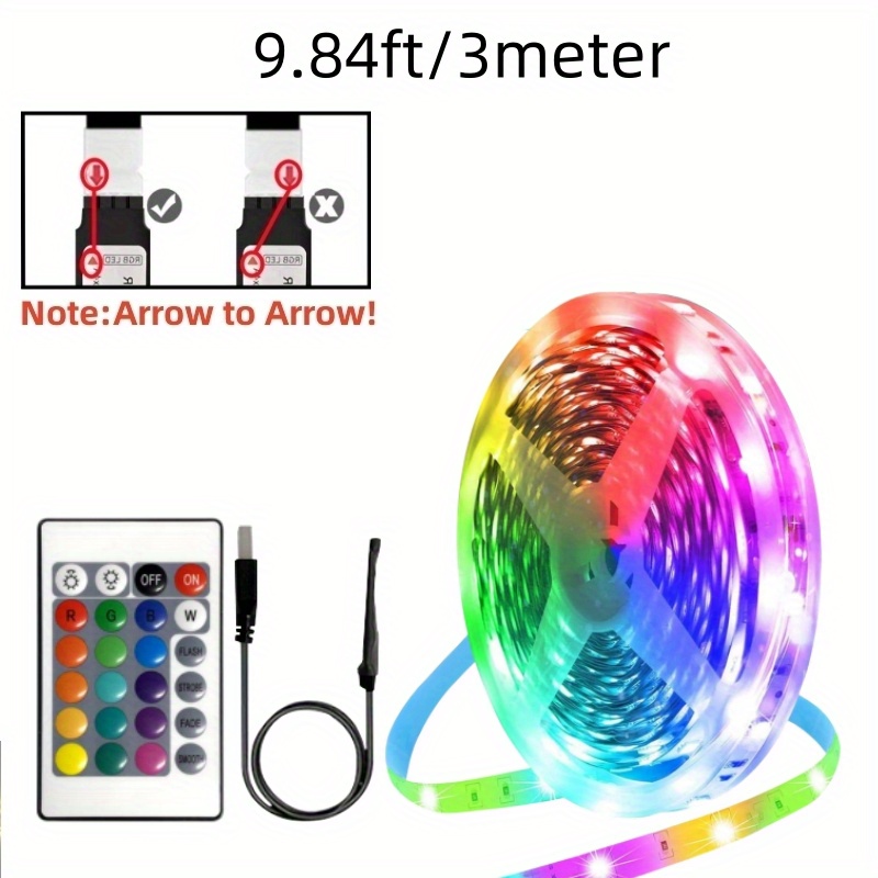 Image of 3.28ft-131.2ft Rgb Led Strip Light, Led Lights For Bedroom, 5v Usb Powered Led Tape Flexible Ribbon Diode Tape With Remote, For Tv Computer Gaming Monitor Room Decoration
